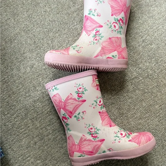 Hunter x LoveShackFancy Girls Pink Floral Bow Rain Boots - Picture 6 of 10